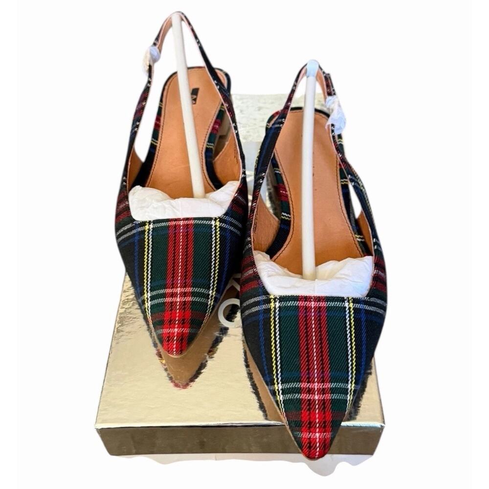 Matiko Lori Green Tartan Plaid Slingback Pointed Toe Flats Women’s Size 37 NIB - Picture 3 of 15